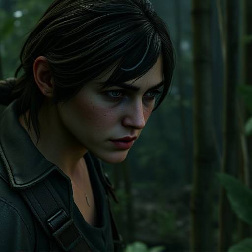 Screenshot from The Last of Us Part II, featuring highly detailed character models and realistic environmental textures, conveying a sense of grit and emotional depth.