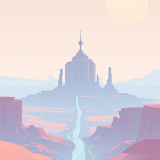 Screenshot of the game Monument Valley, displaying an impossible geometric structure with optical illusion elements, rendered in a clean, pastel color palette.